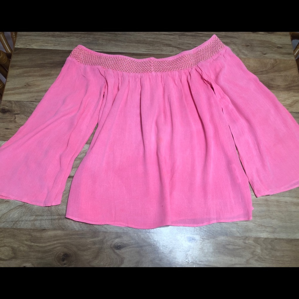 Lilly Pulitzer pink and gold off the shoulder top